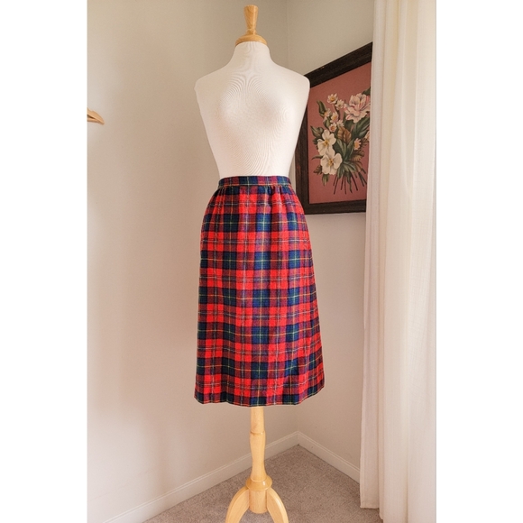 Vintage Pendleton Plaid Wool Tartan High Waist 80s Vintage Holiday Midi Skirt - Picture 14 of 15
